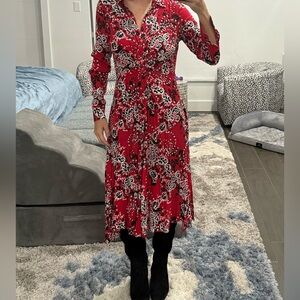 Free People Red and Black Floral Midi Dress